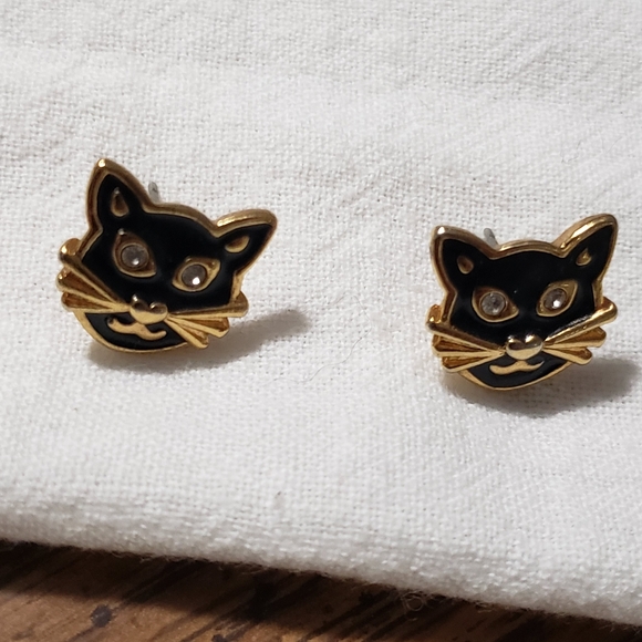 Vintage 1990's Avon Halloween Black Cat Pierced Earrings with Posts - Picture 3 of 7